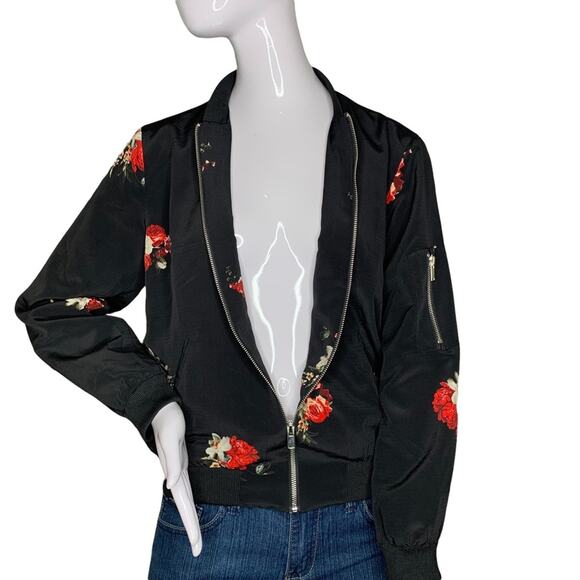 PHILOSOPHY Women Jacket Size S Black Floral Print Long Sleeve Zipper Down - Picture 4 of 12